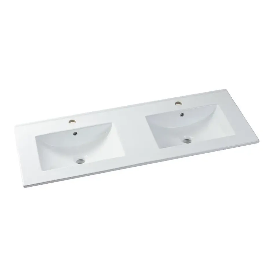 Dubbele wastafel LANNICK - 120 cmx45.6 cmx55 cm - Zwart Natuurlijk licht Hout