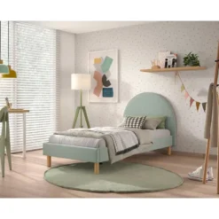 Eenpersoonsbed Maeva - 212x97x107 cm - Groene bouclé stof