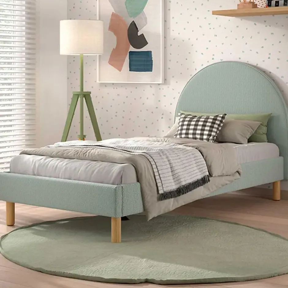 Eenpersoonsbed Maeva - 212x97x107 cm - Groene bouclé stof
