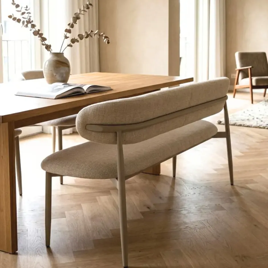 Eetkamerbank Beige/Beige - 200x55x77cm - Alexia