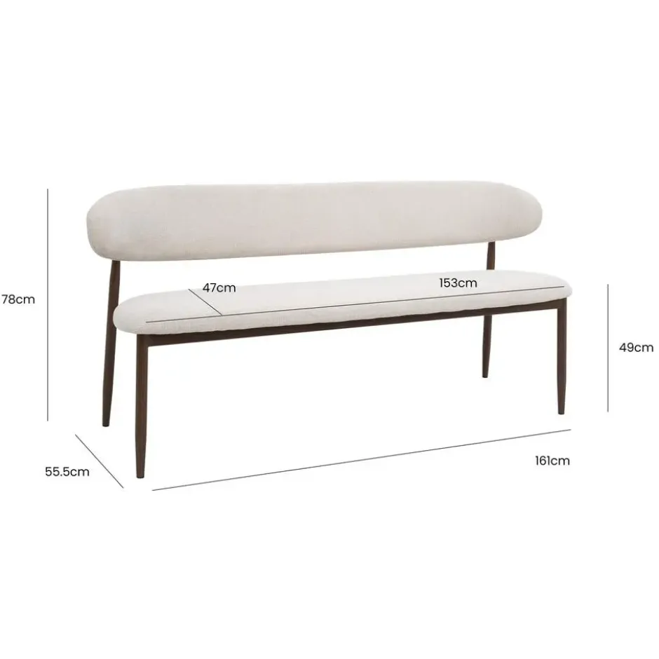 Eetkamerbank - Beige/Walnoot - 160x55x77cm - Alexia