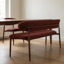 Eetkamerbank Stof - Rood/Walnoot - 160cm - Alexia