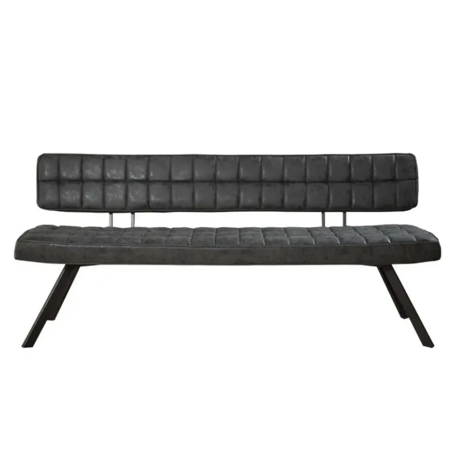 Eetkamerbank Zwart Kunstleer - 180cm - Kruisstiksel