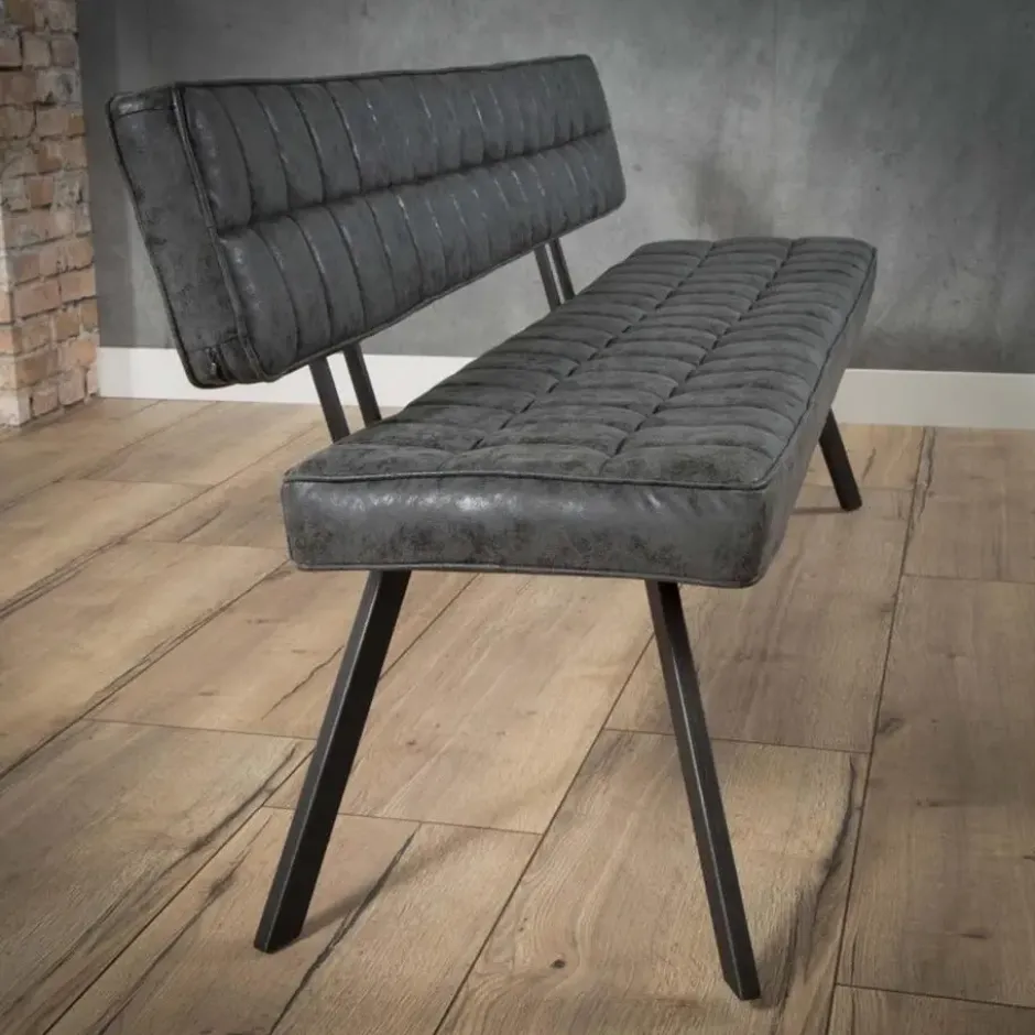 Eetkamerbank Zwart Kunstleer - 180cm - Kruisstiksel