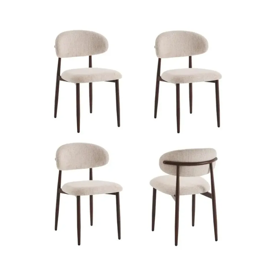 Eetkamerstoelen Celia Beige Walnoot Santi Set van 4