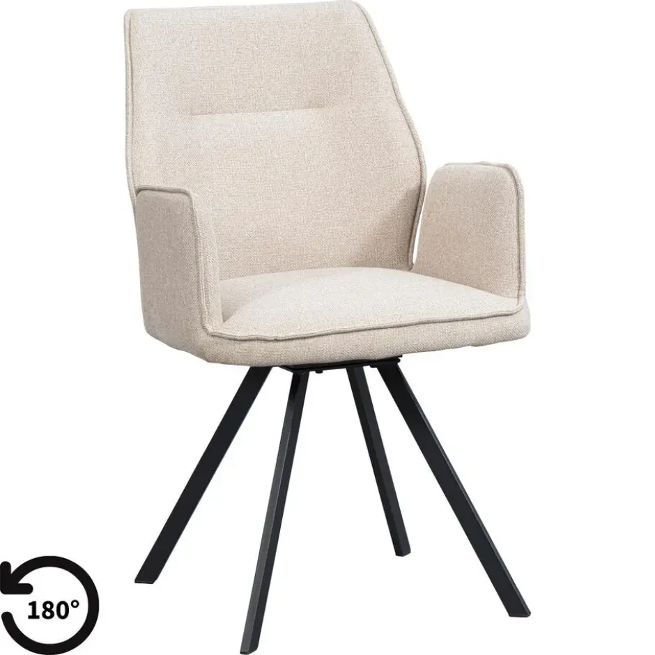 Eetkamerstoel Raffy met armleuning - stof - beige