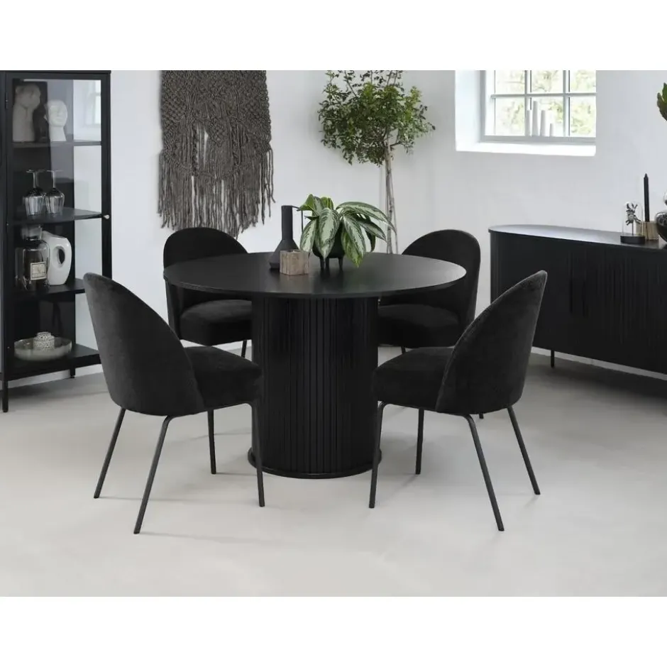 Eettafel Ø120cm Eikenhout - Zwart - Tafel Nola