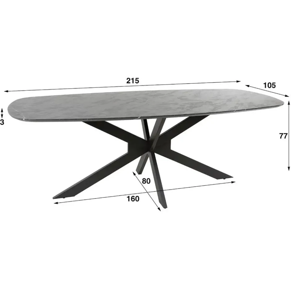 Eettafel Deens Ovaal 215cm - Zwart Marmerlook - 6-8 Personen