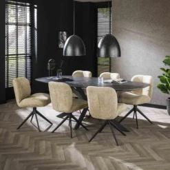 Eettafel Deens Ovaal 215cm - Zwart Marmerlook - 6-8 Personen