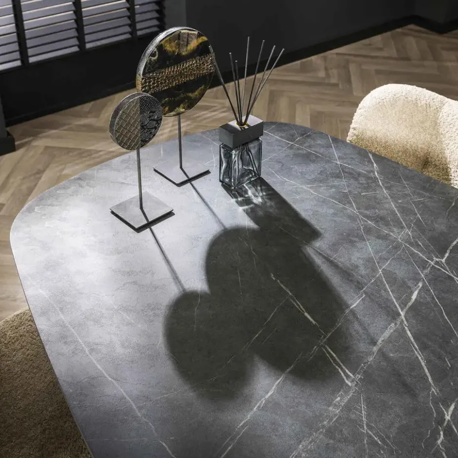 Eettafel Deens Ovaal 180cm - Zwart Marmerlook - 4-6 Personen