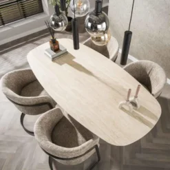 Eettafel Deens Ovaal - Travertin - 180x90x76cm - Centro