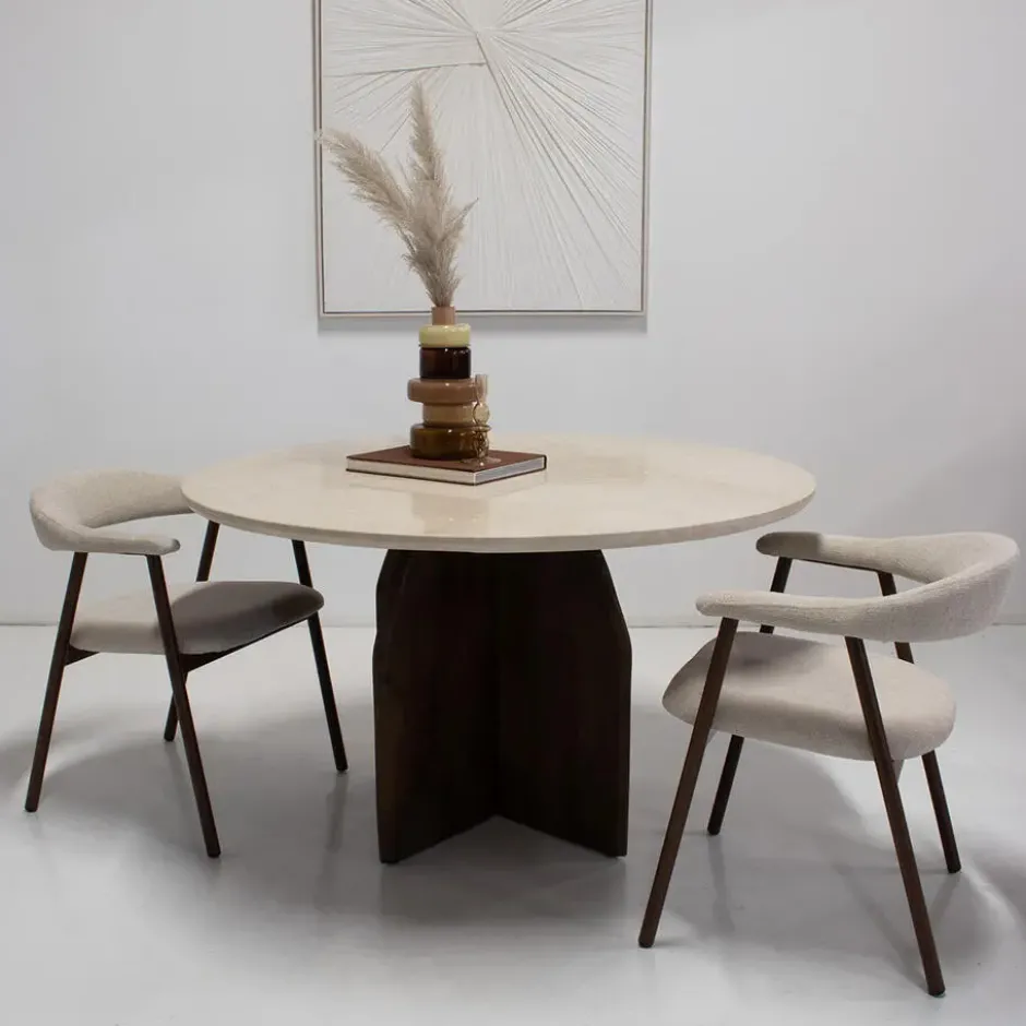 Eettafel Donkerbruin Hout - Marmer - Ø130x76cm - Danae