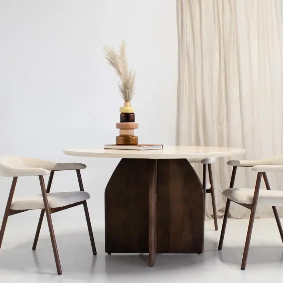 Eettafel Donkerbruin Hout - Marmer - Ø130x76cm - Danae