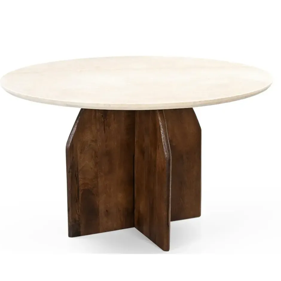 Eettafel Donkerbruin Hout - Marmer - Ø130x76cm - Danae