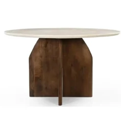 Eettafel Donkerbruin Hout - Marmer - Ø130x76cm - Danae