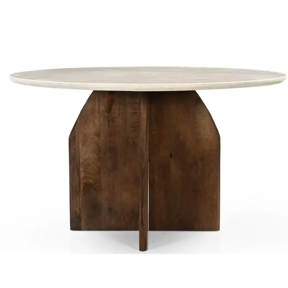 Eettafel Donkerbruin Hout - Marmer - Ø130x76cm - Danae