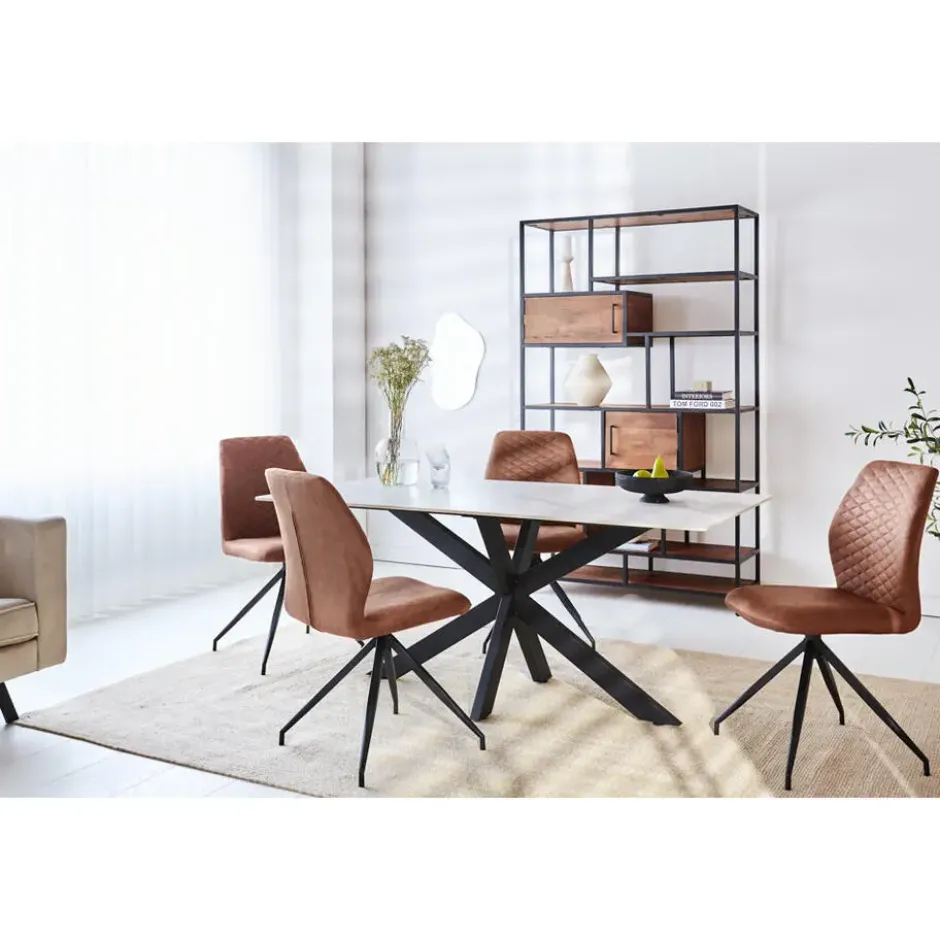 Eettafel Edin 170x90 cm marmerlook wit - Stoneware - Wit