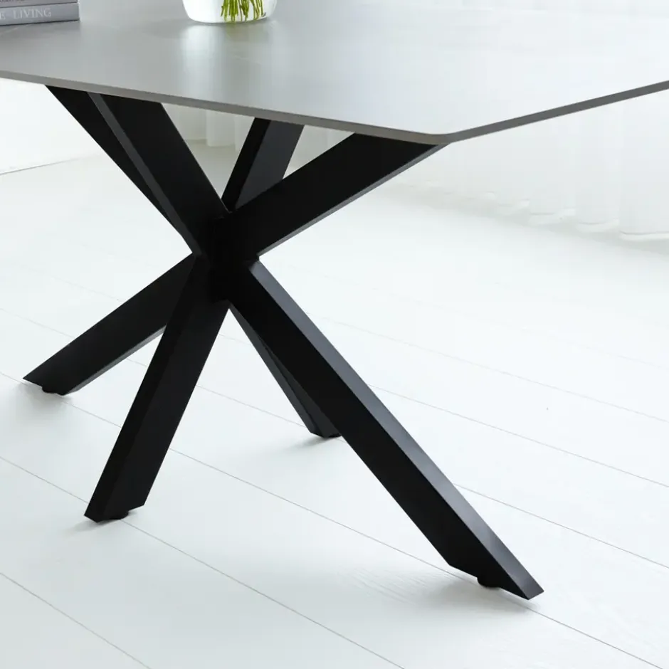 Eettafel Edin 230x100 cm marmerlook grijs - Stoneware - Grijs