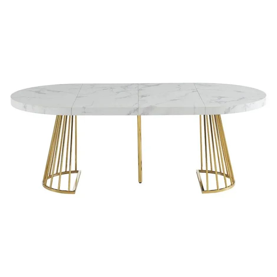Eettafel FIRELA - Uitschuifbaar - Wit Goudkleurig Hout paneel