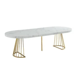 Eettafel FIRELA - Uitschuifbaar - Wit Goudkleurig Hout paneel