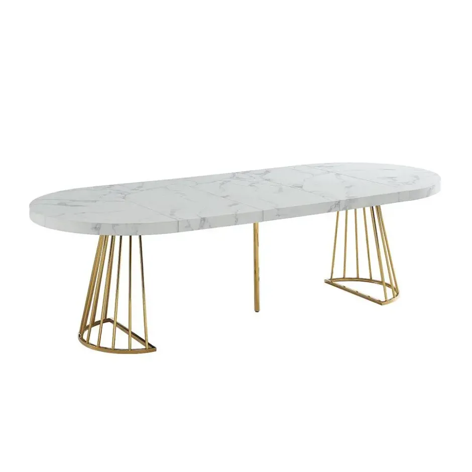 Eettafel FIRELA - Uitschuifbaar - Wit Goudkleurig Hout paneel