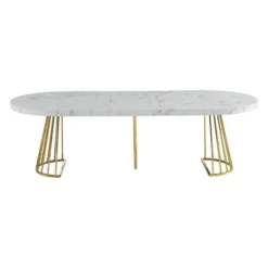 Eettafel FIRELA - Uitschuifbaar - Wit Goudkleurig Hout paneel
