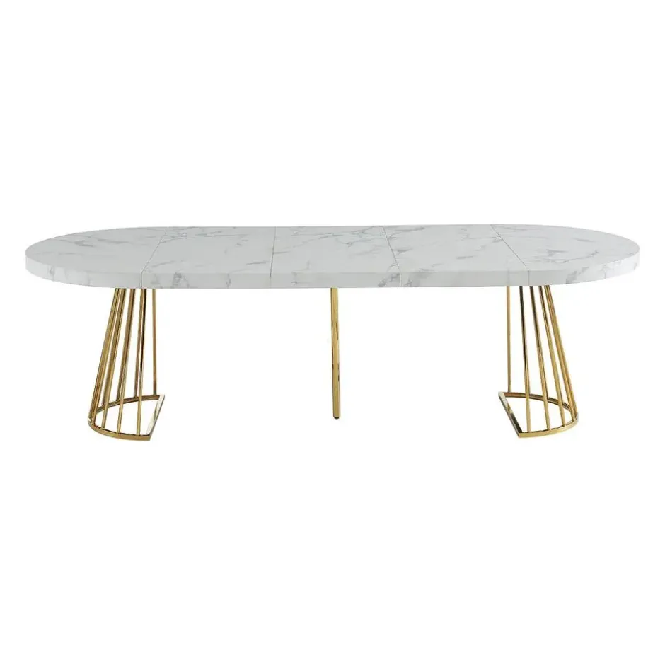 Eettafel FIRELA - Uitschuifbaar - Wit Goudkleurig Hout paneel