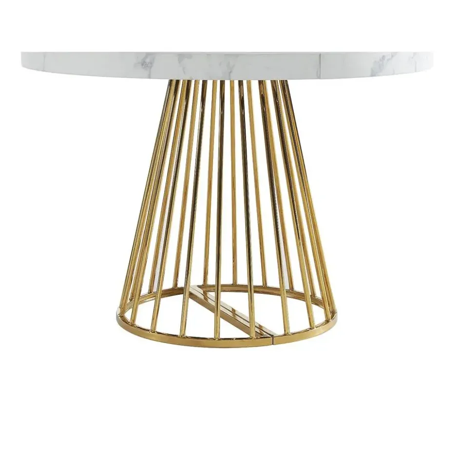 Eettafel FIRELA - Uitschuifbaar - Wit Goudkleurig Hout paneel