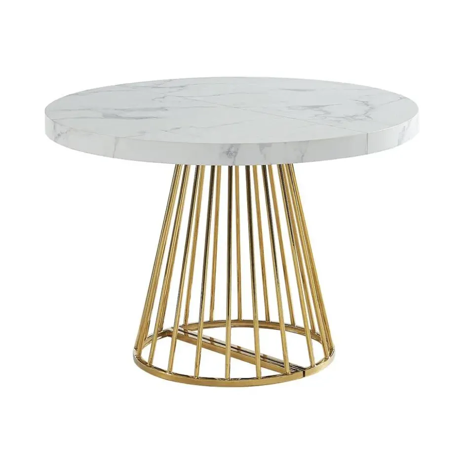 Eettafel FIRELA - Uitschuifbaar - Wit Goudkleurig Hout paneel