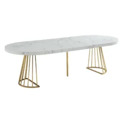 Eettafel FIRELA - Uitschuifbaar - Wit Goudkleurig Hout paneel
