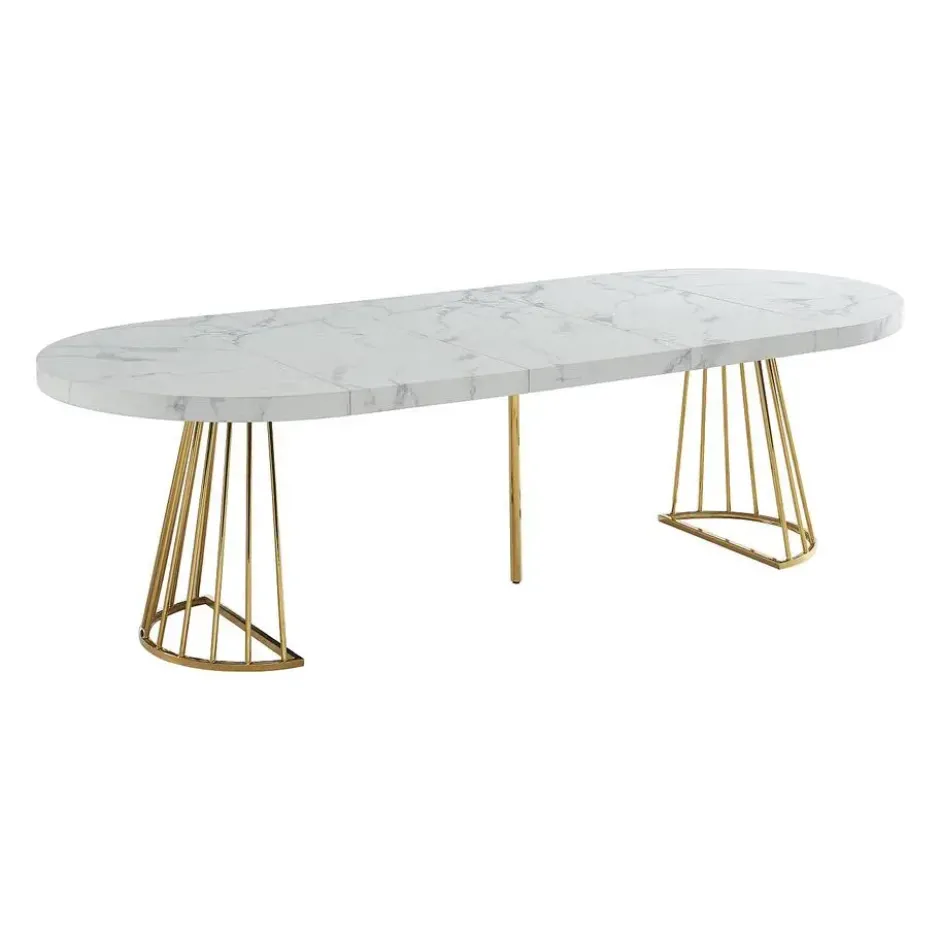 Eettafel FIRELA - Uitschuifbaar - Wit Goudkleurig Hout paneel