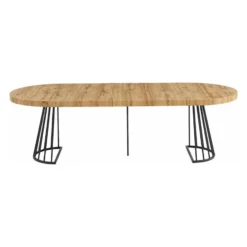 Eettafel FIRELA - Uitschuifbaar - Zwart Natuurlijk licht Hout paneel