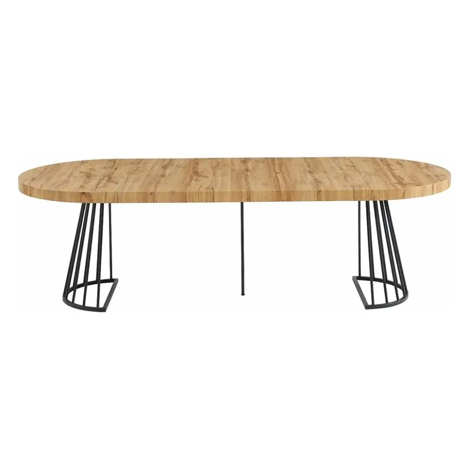 Eettafel FIRELA - Uitschuifbaar - Zwart Natuurlijk licht Hout paneel