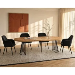 Eettafel FIRELA - Uitschuifbaar - Zwart Natuurlijk licht Hout paneel