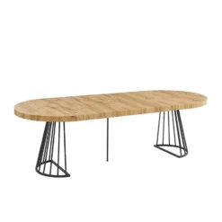 Eettafel FIRELA - Uitschuifbaar - Zwart Natuurlijk licht Hout paneel