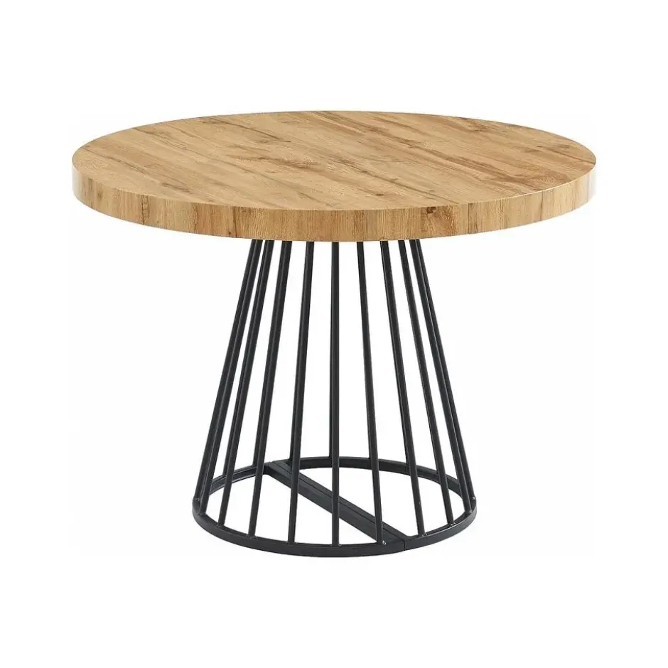 Eettafel FIRELA - Uitschuifbaar - Zwart Natuurlijk licht Hout paneel