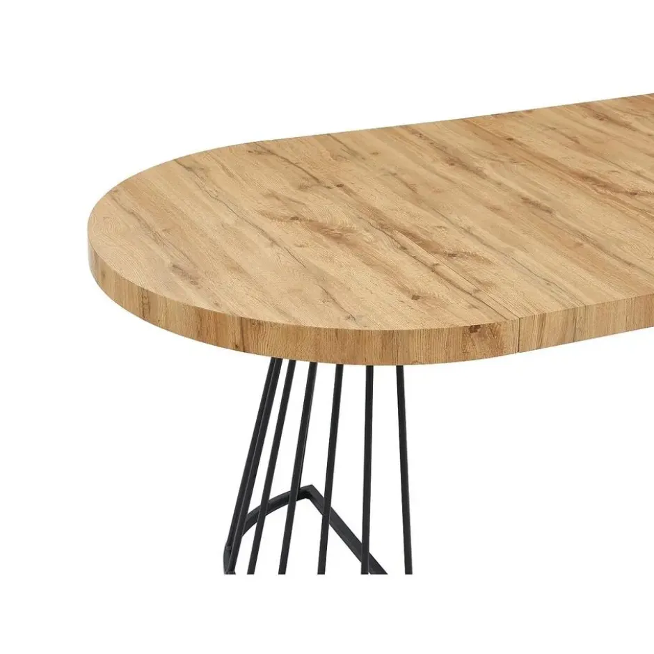 Eettafel FIRELA - Uitschuifbaar - Zwart Natuurlijk licht Hout paneel