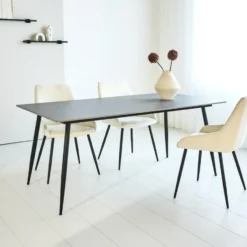 Eettafel Jules 150x80 cm marmerlook grijs - Stoneware - Grijs