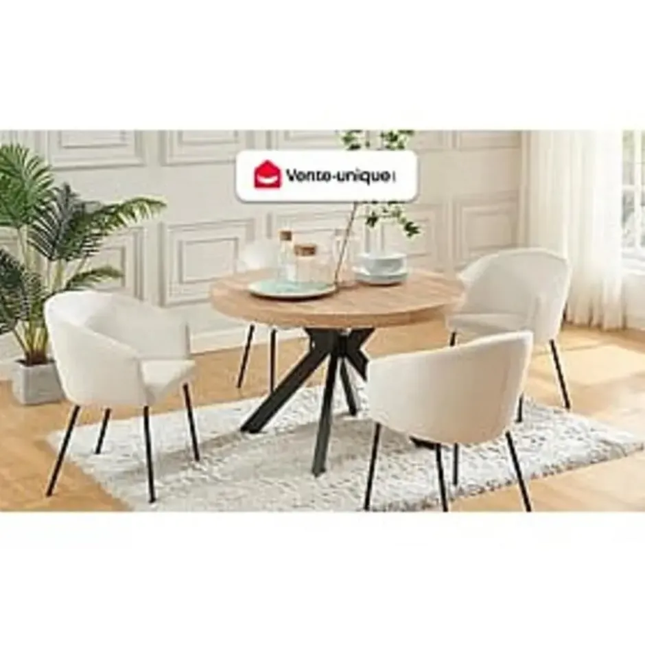Eettafel KOMONI - 170 cm 220 cm 120 cmx120 cm - Natuurlijk licht Hout paneel