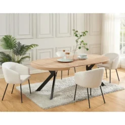 Eettafel KOMONI - 170 cm 220 cm 120 cmx120 cm - Natuurlijk licht Hout paneel