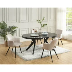 Eettafel KOMONI - 4 plaatsen, 6 plaatsen, 8 plaatsen - Zwart Hout, paneel