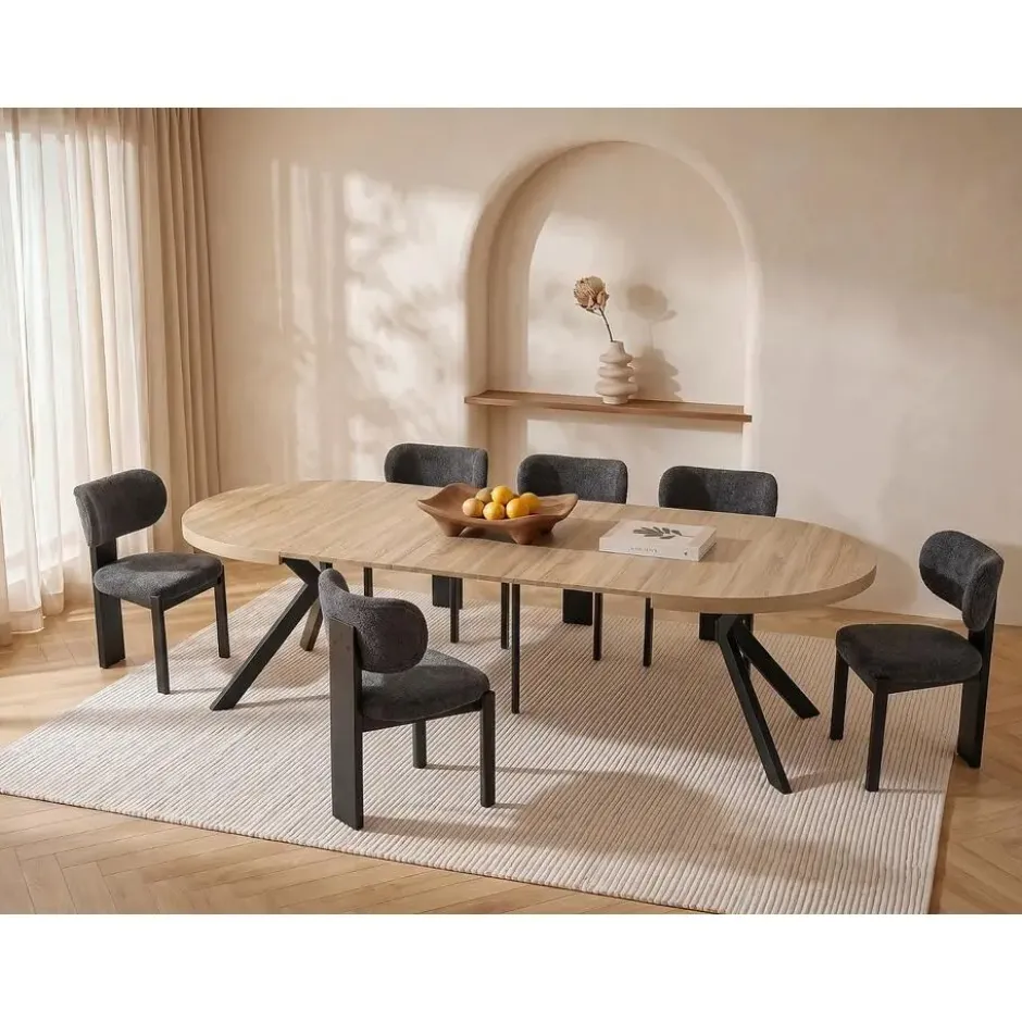 Eettafel KOMONI - Uitschuifbaar - Natuurlijk licht Hout paneel