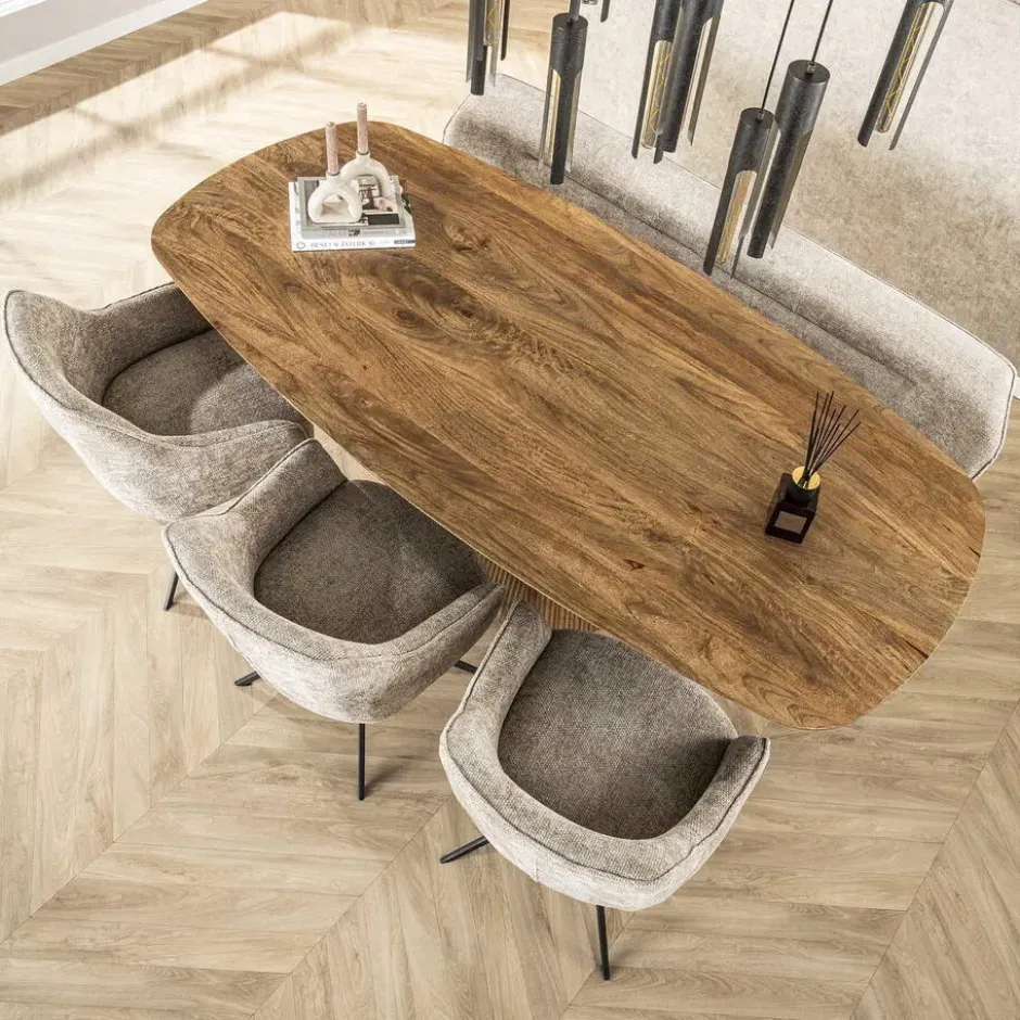Eettafel Naturel Mangohout Ovaal - 215x105x77cm - Wave