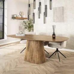 Eettafel Naturel Mangohout Ovaal - 215x105x77cm - Wave