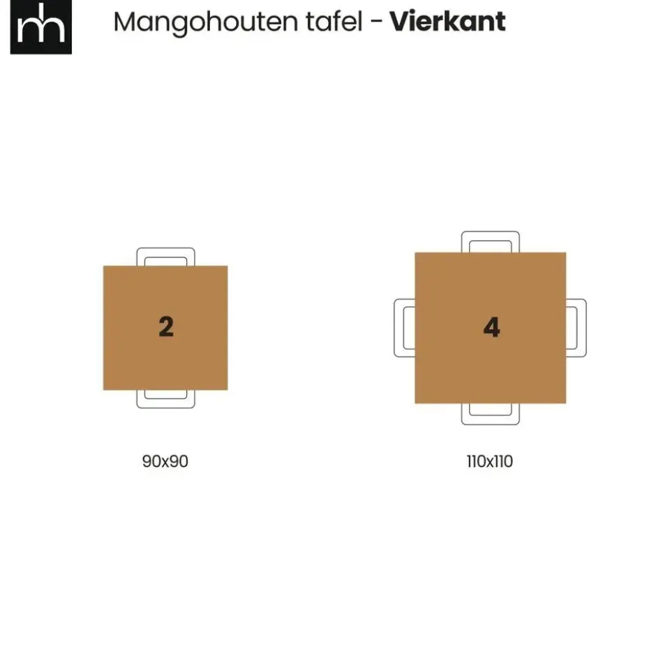 Eettafel Nova Vierkant 90x90cm Donkerbruin Vierkant