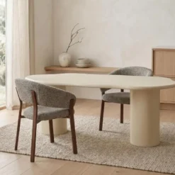 Eettafel Organisch Savannah Microcement Cilinderpoot