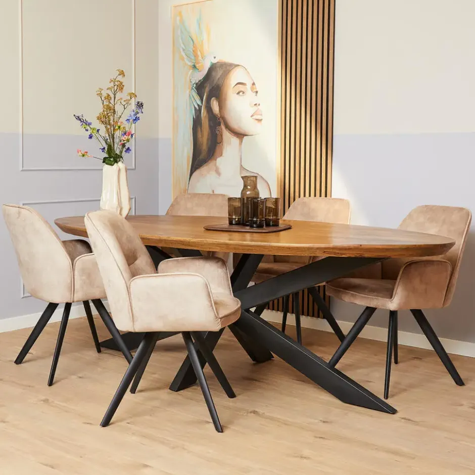 Eettafel Ovaal Naturel Mangohout - 210x100x76cm - Brandy