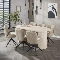 Eettafel Ovaal - Travertin Beige - 180x90x77cm - Arch