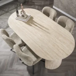 Eettafel Ovaal - Travertin Beige - 180x90x77cm - Arch