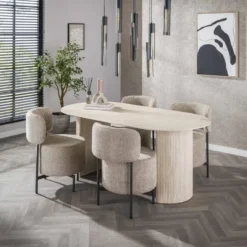 Eettafel Ovaal - Travertin Beige - 180x90x77cm - Arch